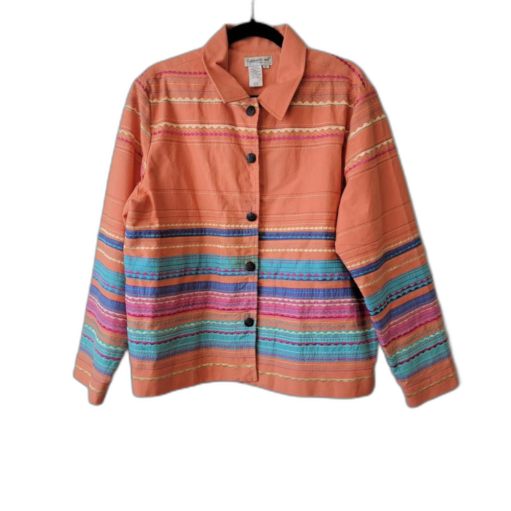 Coldwater Creek Rust Multicolor Stripe Button Up Shirt XL